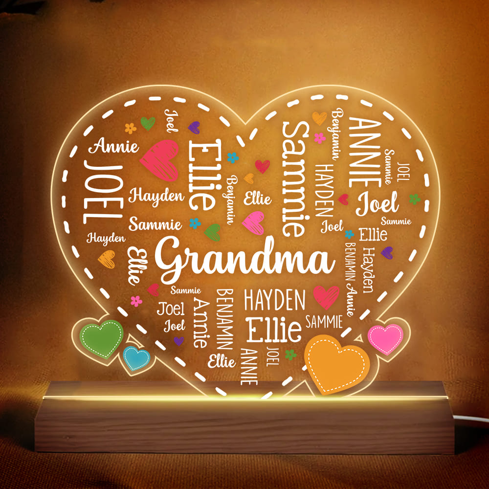 Personalized Gift For Grandma Word Art Heart Plaque LED Lamp Night Light 32534 Primary Mockup