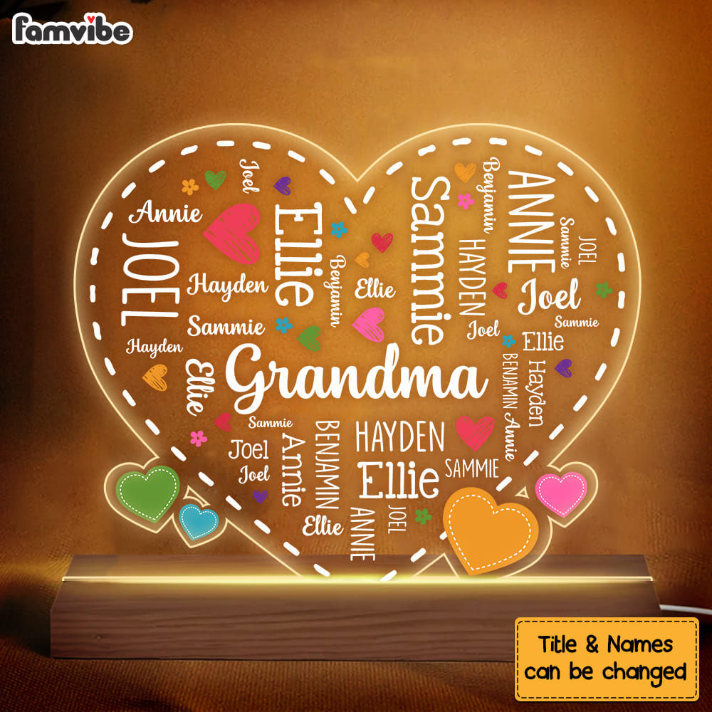 Personalized Gift For Grandma Word Art Heart Plaque LED Lamp Night Light 32534 Primary Mockup