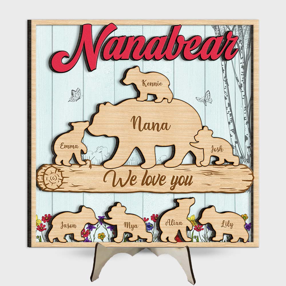 Personalized Gift for Mom Grandma Bear 2 Layered Separate Wooden Plaque 32544 Primary Mockup