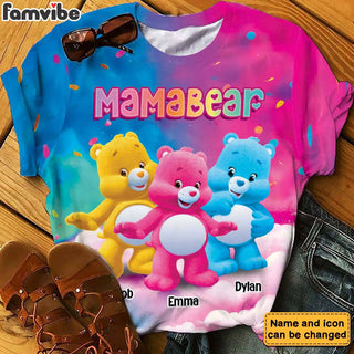 Personalized Gift For Mom Grandma Bear Colorful All-over Print T-shirt 32562 Primary Mockup