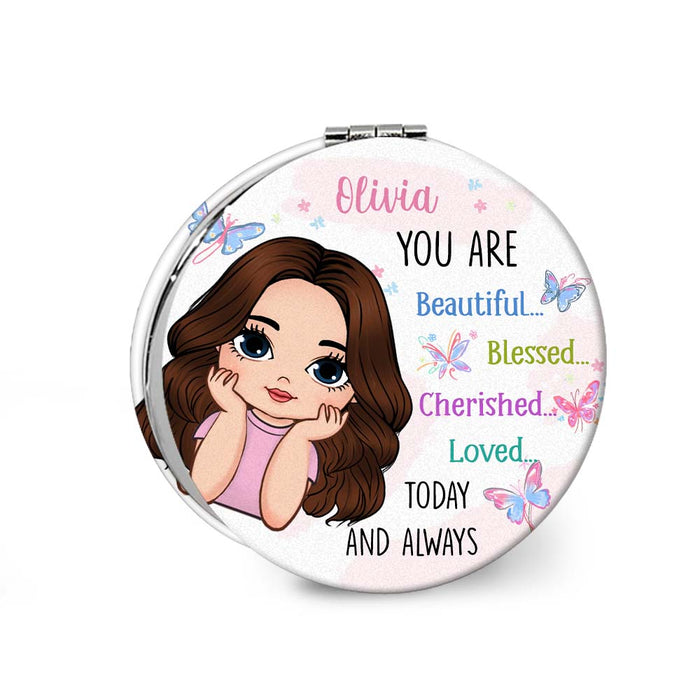Personalized You Are Beautiful Today And Always Circle Compact Mirror 32565 1