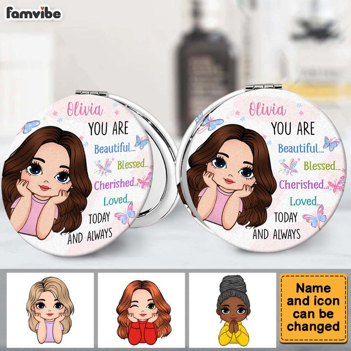 Personalized You Are Beautiful Today And Always Circle Compact Mirror 32565 1