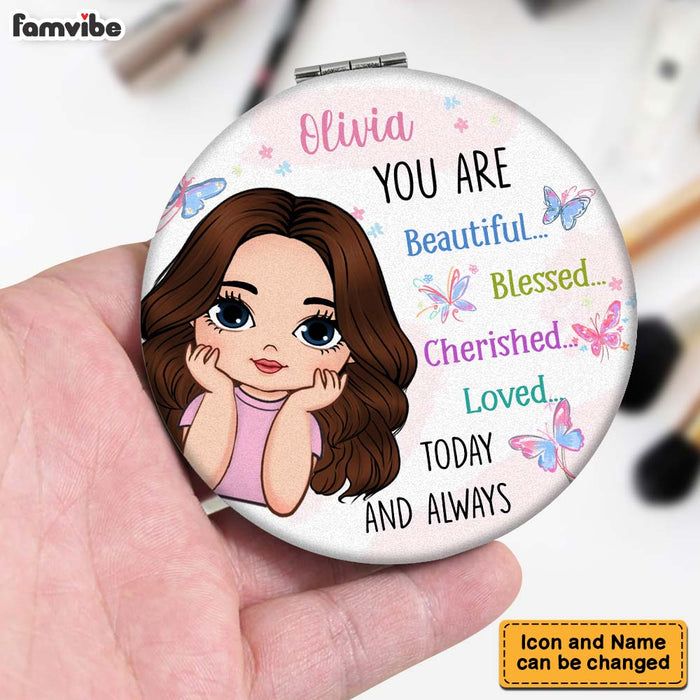 Personalized You Are Beautiful Today And Always Circle Compact Mirror 32565 1