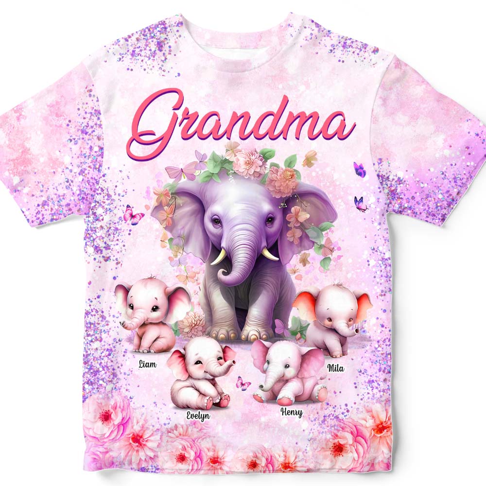 Personalized Gift For Grandma Elephants All-over Print T-shirt 32575 Primary Mockup