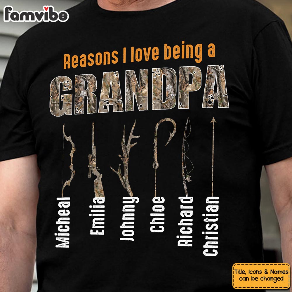 Personalized Gift for Grandpa Hunting Fishing Reasons to Love Shirt Hoodie Sweatshirt 32580 Primary Mockup