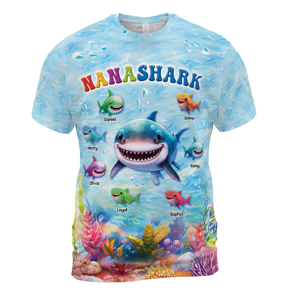 Personalized Gift For Grandma Shark All-over Print T-shirt 32587 Primary Mockup