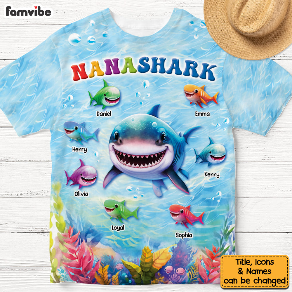 Personalized Gift For Grandma Shark All-over Print T-shirt 32587 Primary Mockup
