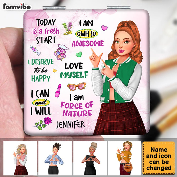 Personalized Affimations Gift For Daughter, Granddaughter Square Compact Mirror 32589 1