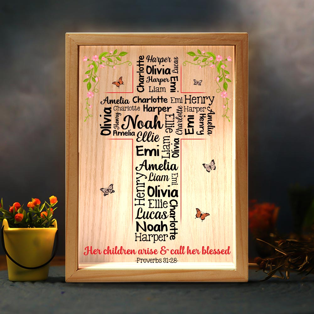 Personalized Gift For Grandma Word Art Grandkids Name Cross Picture Frame Light Box 32594 Primary Mockup