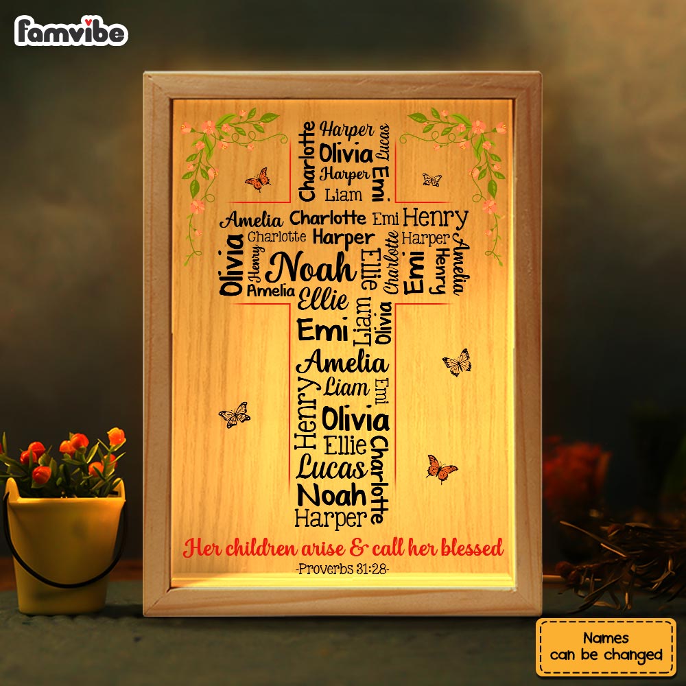 Personalized Gift For Grandma Word Art Grandkids Name Cross Picture Frame Light Box 32594 Primary Mockup