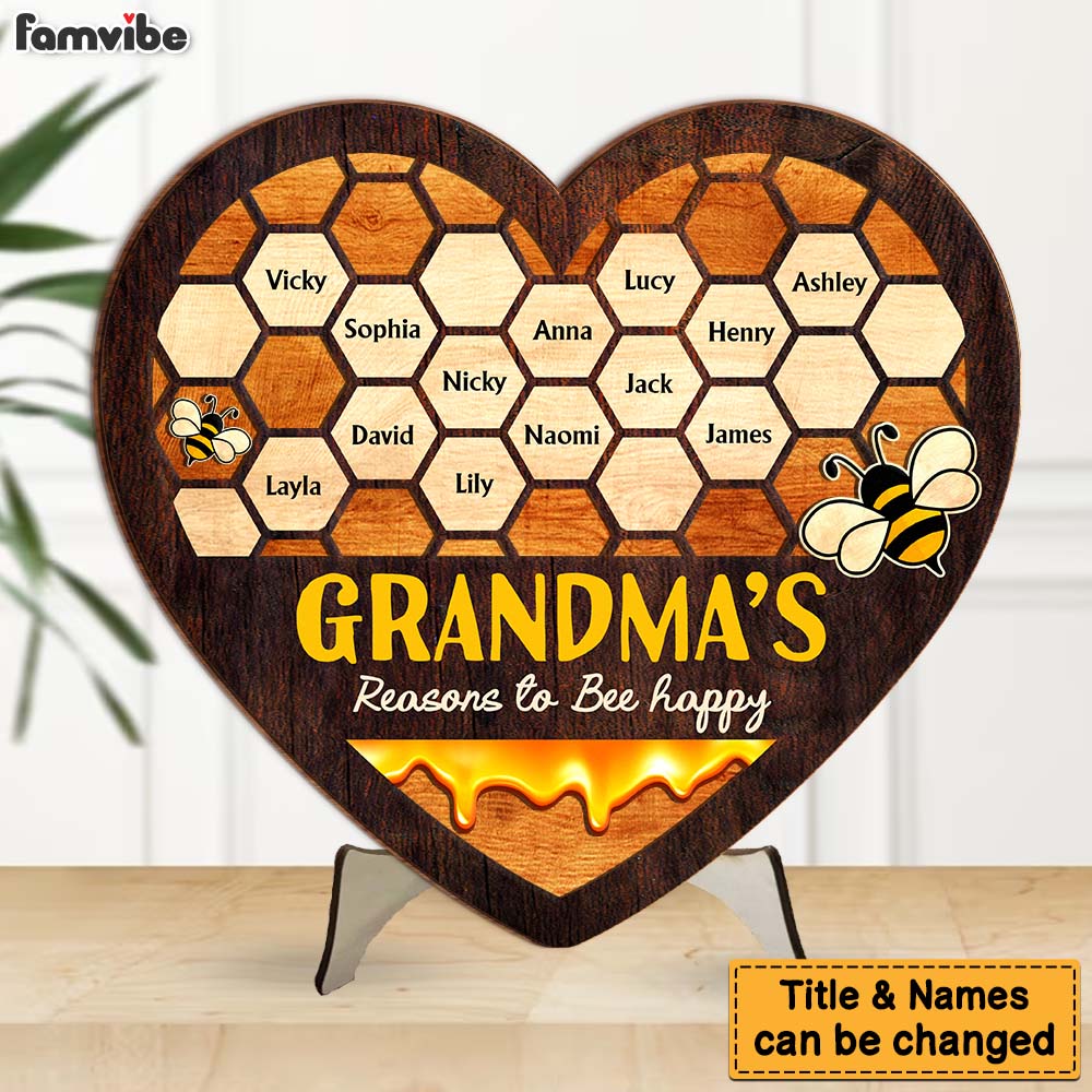 Personalized Gift For Grandma Reasons to Bee Happy 2 Layered Separate Wooden Plaque 32595 Primary Mockup