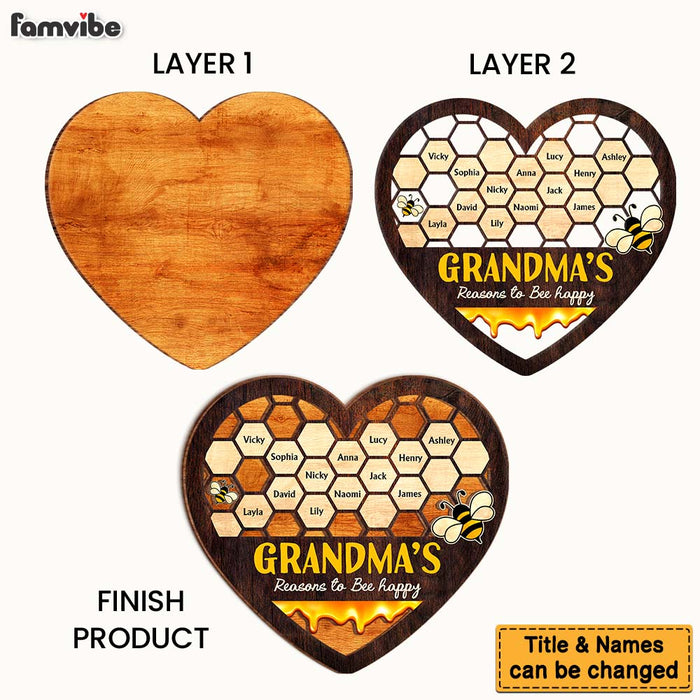 Personalized Gift For Grandma Reasons to Bee Happy 2 Layered Separate Wooden Plaque 32595 1