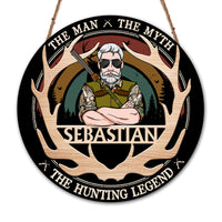 Personalized Gift for Grandpa Hunting Legend Round Wood Sign 32600 thumb 1