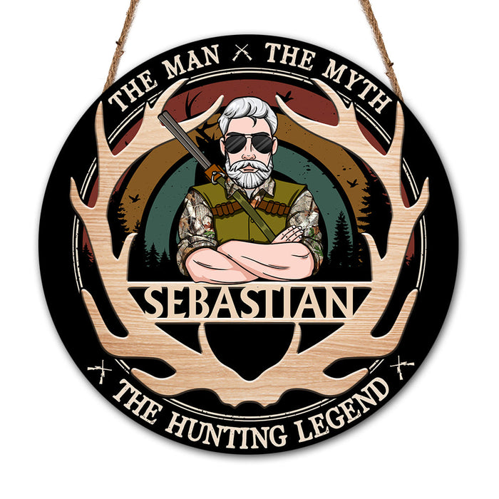 Personalized Gift for Grandpa Hunting Legend Round Wood Sign 32600 1