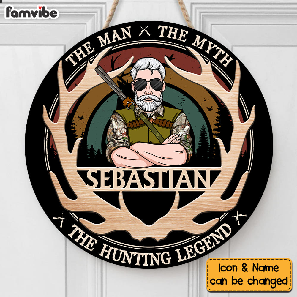 Personalized Gift for Grandpa Hunting Legend Round Wood Sign 32600 Primary Mockup