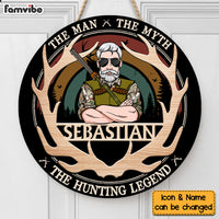 Personalized Gift for Grandpa Hunting Legend Round Wood Sign 32600 thumb 1