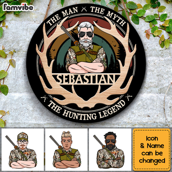 Personalized Gift for Grandpa Hunting Legend Round Wood Sign 32600 1