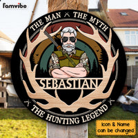 Personalized Gift for Grandpa Hunting Legend Round Wood Sign 32600 thumb 1