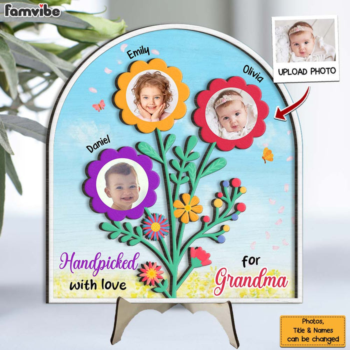 Personalized Gift For Grandma Flowers Handpicked With Love 2 Layered Separate Wooden Plaque 32639 1