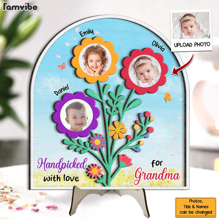 Personalized Gift For Grandma Flowers Handpicked With Love 2 Layered Separate Wooden Plaque 32639 1