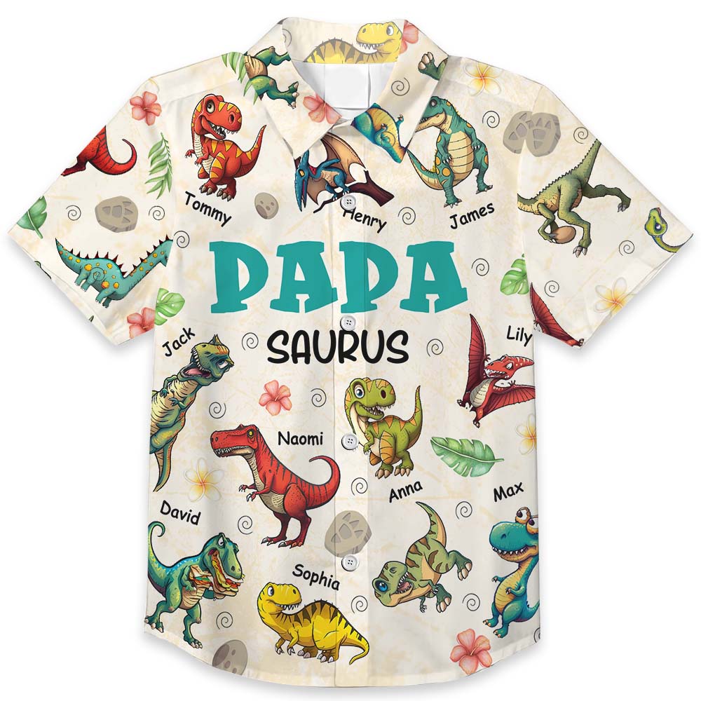 Personalized Gift For Grandpa Papasaurus Dinosaur Hawaiian Shirt 32656 Primary Mockup