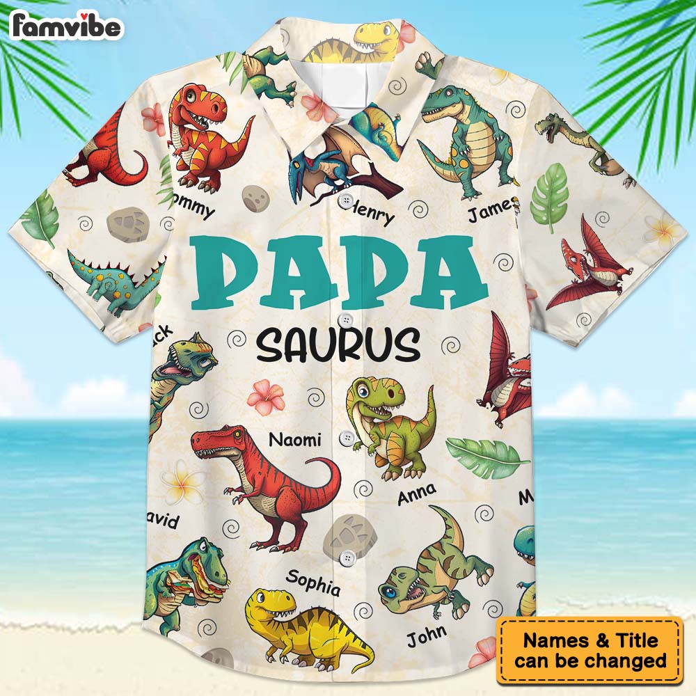 Personalized Gift For Grandpa Papasaurus Dinosaur Hawaiian Shirt 32656 Primary Mockup