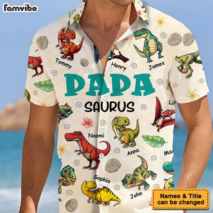 Personalized Gift For Grandpa Papasaurus Dinosaur Hawaiian Shirt 32656 1