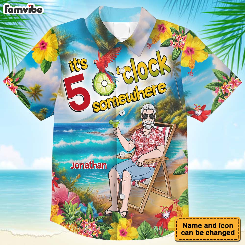 Personalized Funny Gift For Grandpa 5 O'clock Somewhere Hawaiian Shirt 32667 Primary Mockup