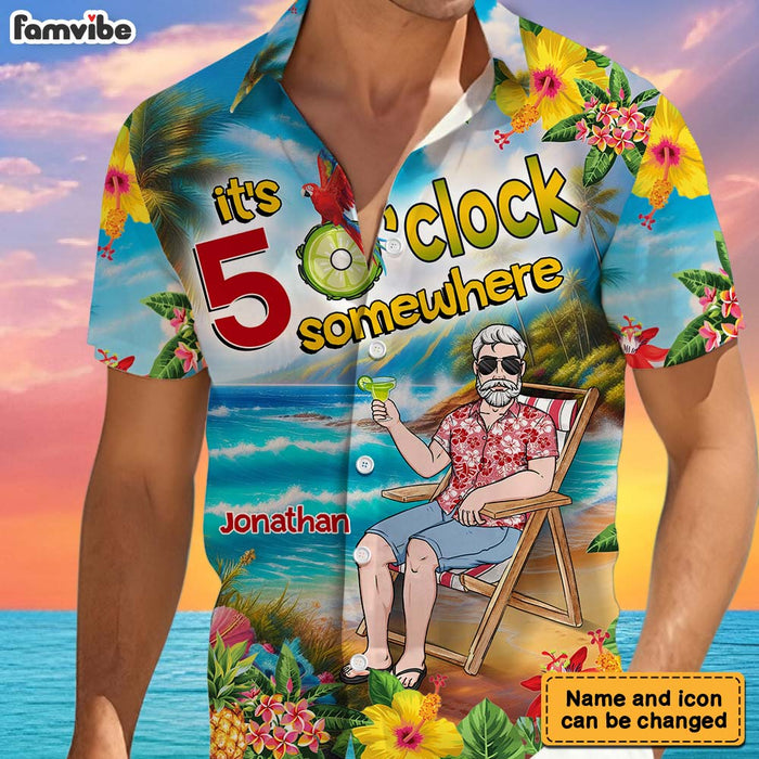 Personalized Funny Gift For Grandpa 5 O'clock Somewhere Hawaiian Shirt 32667 1
