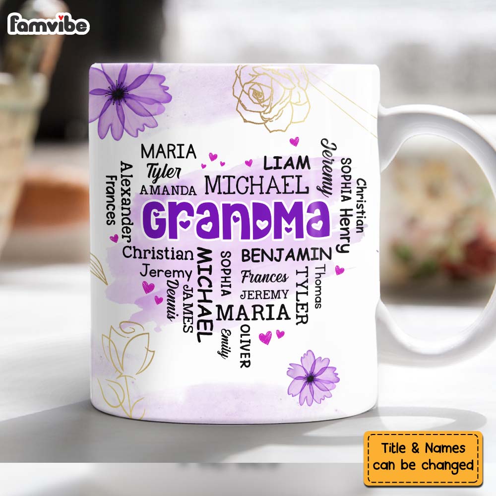 Personalized Gift For Grandma Word Art Purple Flowers Mug 32692 Primary Mockup