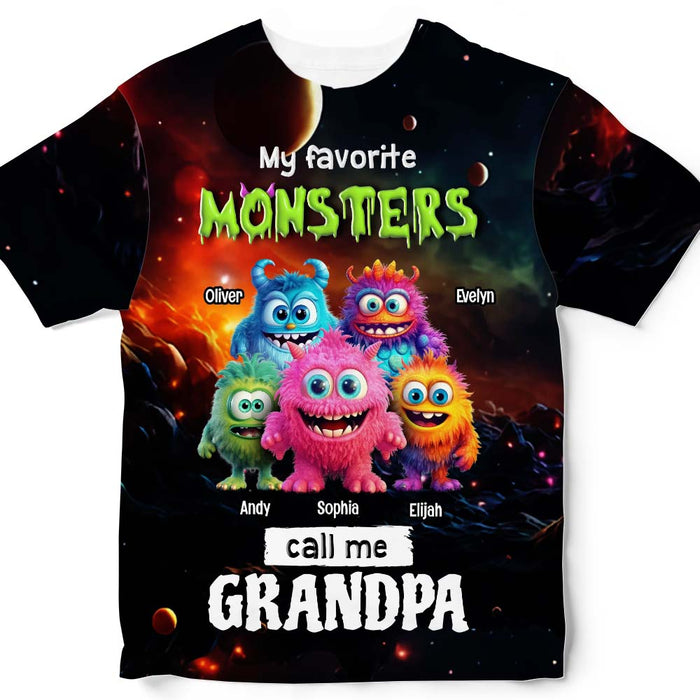 Personalized Gift For Grandpa My Favorite Little Monsters Call Me Grandpa All-over Print T Shirt 32695 1