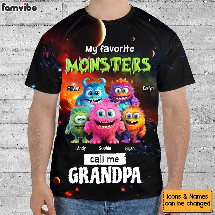 Personalized Gift For Grandpa My Favorite Little Monsters Call Me Grandpa All-over Print T Shirt 32695 1