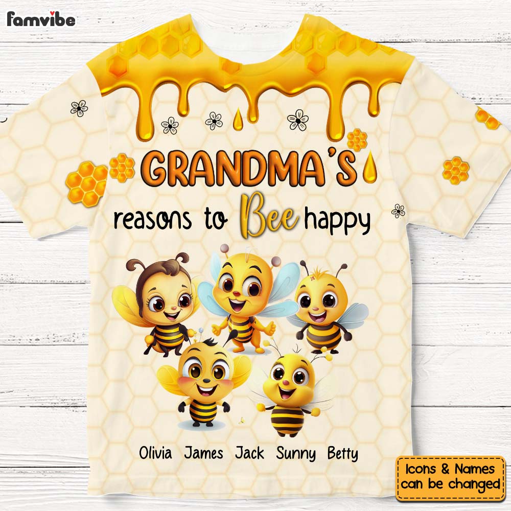 Personalized Gift For Grandma Reasons To Bee Happy All-over Print T Shirt - Hoodie - Sweatshirt 32699 Primary Mockup