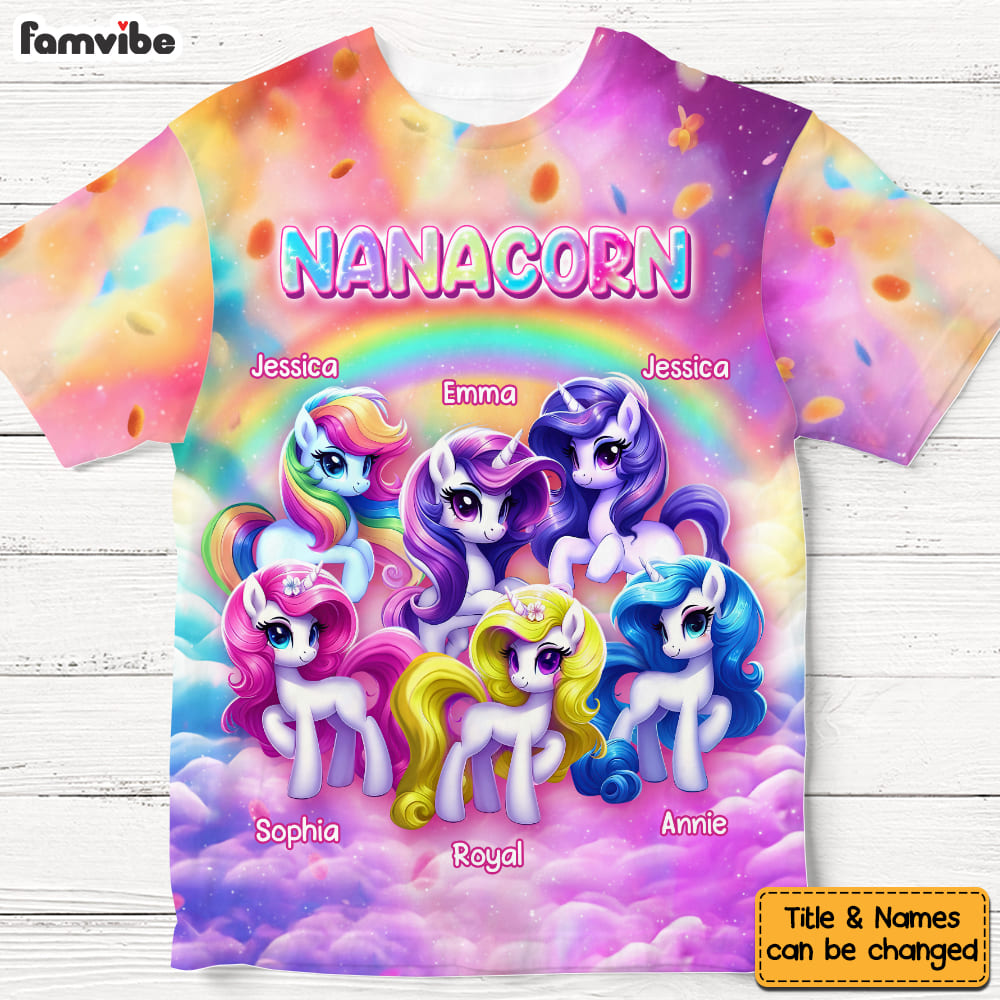 Personalized Gift For Grandma Nanacorn Rainbow All-over Print T Shirt - Hoodie - Sweatshirt 32702 Primary Mockup