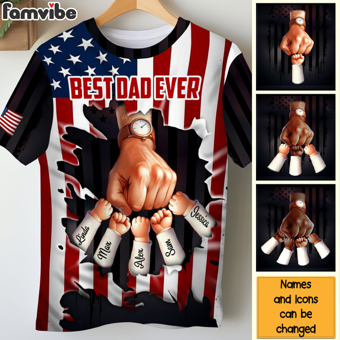 Personalized Gift For Dad US Flag Kids Fist Bump All-over Print T Shirt 32704 1
