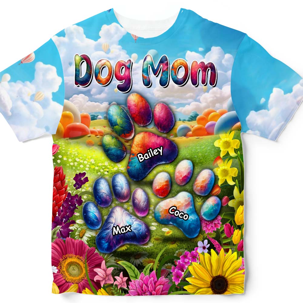 Personalized Gift For Dog Mom Floral Paws All-over Print T Shirt - Hoodie - Sweatshirt 32709 Primary Mockup