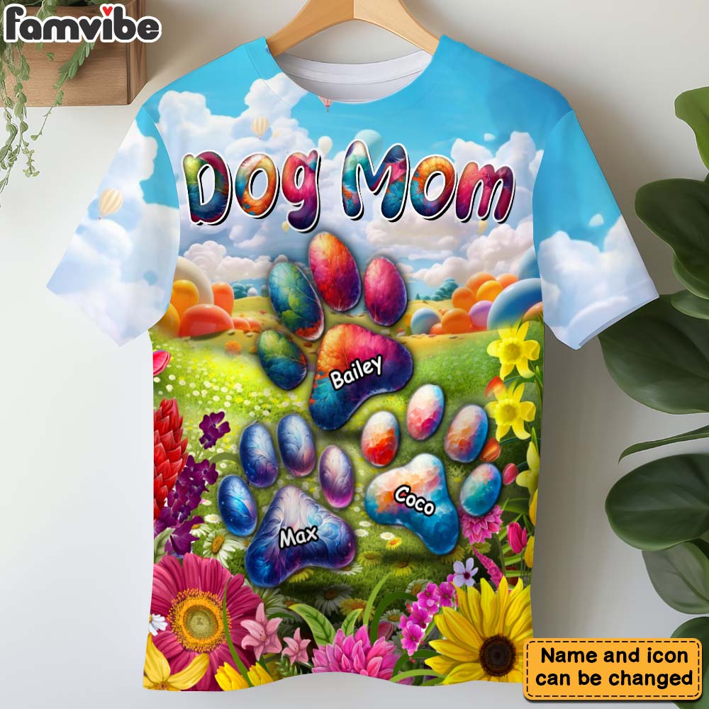 Personalized Gift For Dog Mom Floral Paws All-over Print T Shirt - Hoodie - Sweatshirt 32709 Primary Mockup