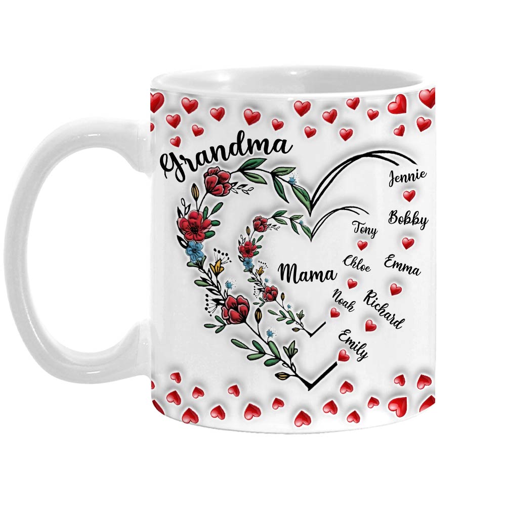 Personalized Gift For Grandma Floral Heart Mug 32722 Primary Mockup