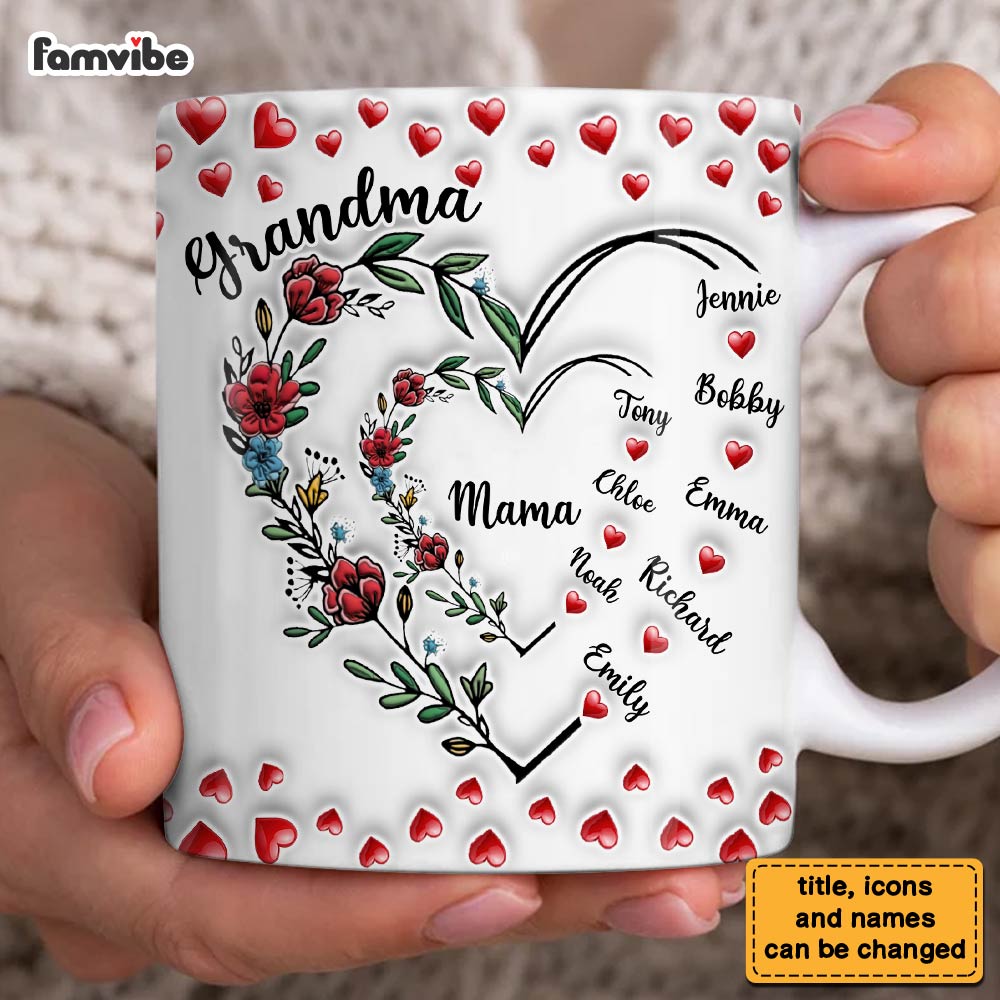 Personalized Gift For Grandma Floral Heart Mug 32722 Primary Mockup