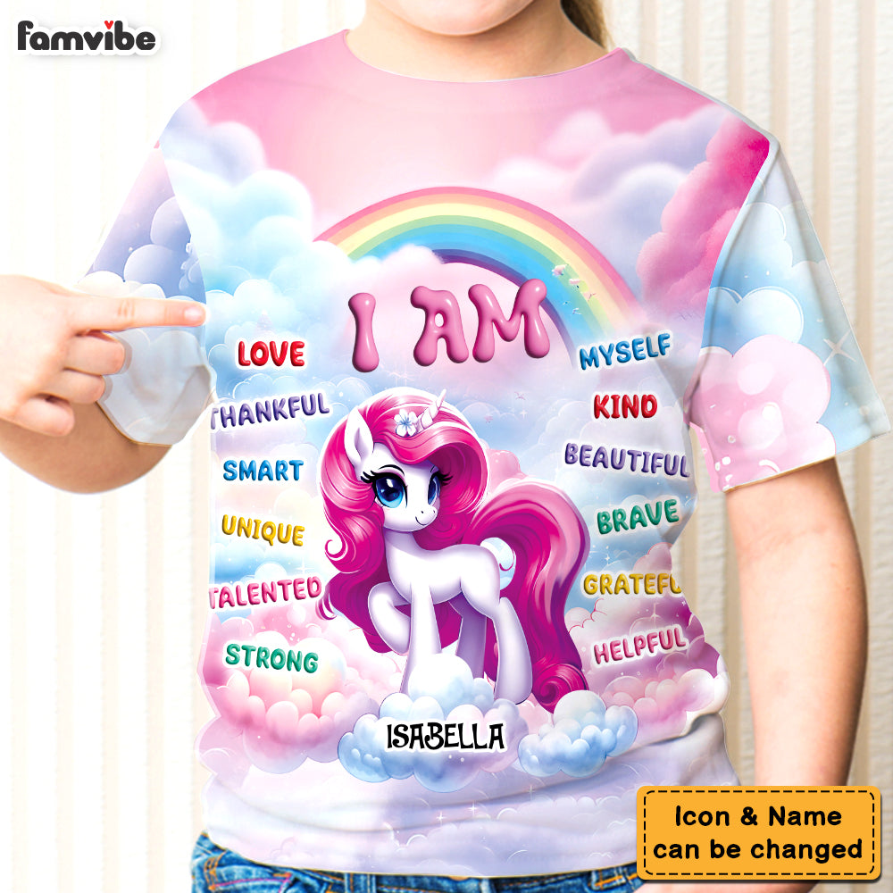 Personalized Gift For Granddaughter Unicorn I Am Kind All-over Print Kids Shirt 32729 Primary Mockup