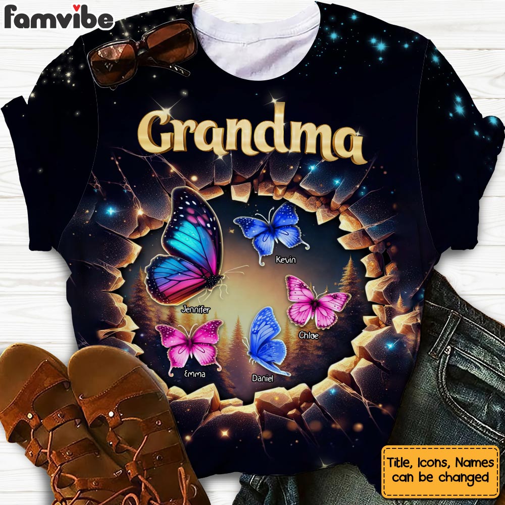 Personalized Gift For Grandma Butterfly 3D Effect All-over Print T Shirt - Hoodie - Sweatshirt 32738 Primary Mockup