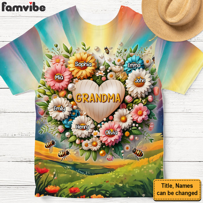 Personalized Gift For Grandma Floral Heart All-over Print T Shirt 32747 1