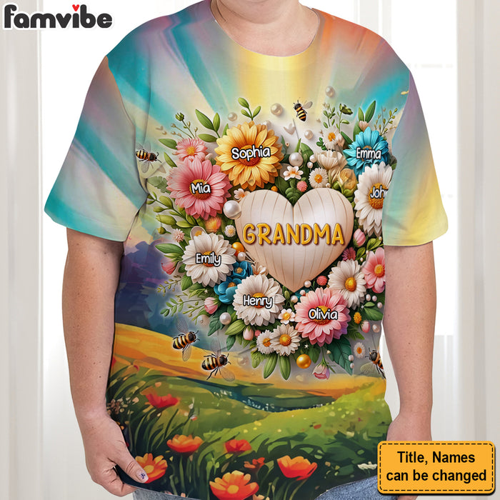 Personalized Gift For Grandma Floral Heart All-over Print T Shirt 32747 1