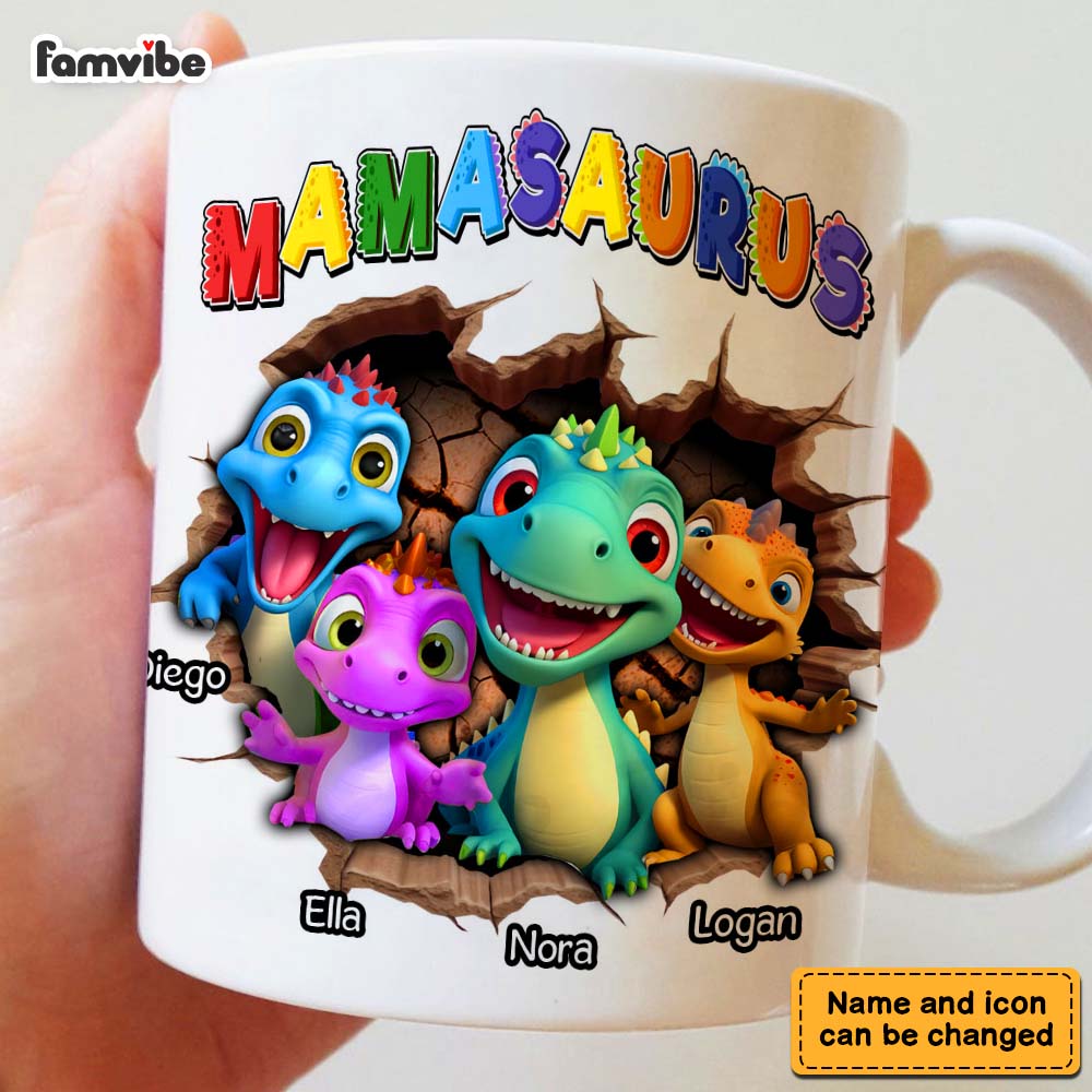 Personalized Gift for Mom Grandma Mamasaurus 3D Icon Mug 32753 Primary Mockup