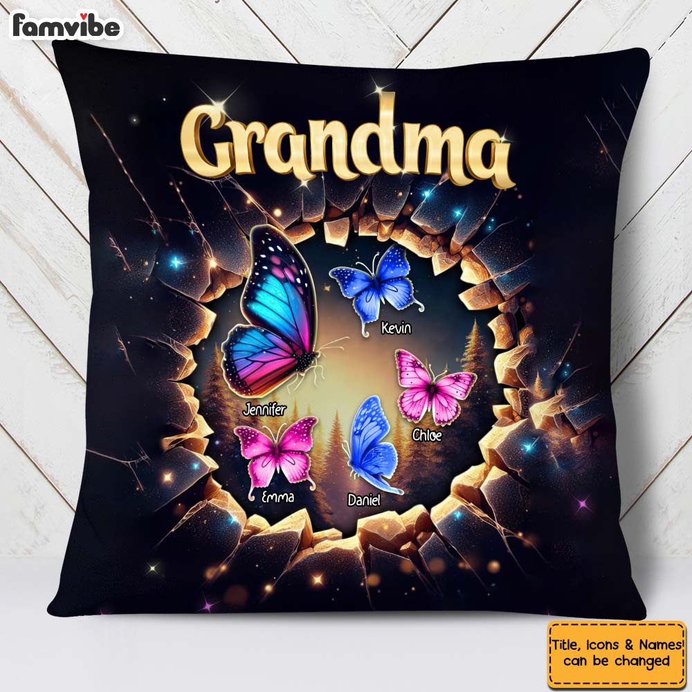 Personalized Gift For Grandma Butterfly 3D Effect Pillow 32773 Primary Mockup