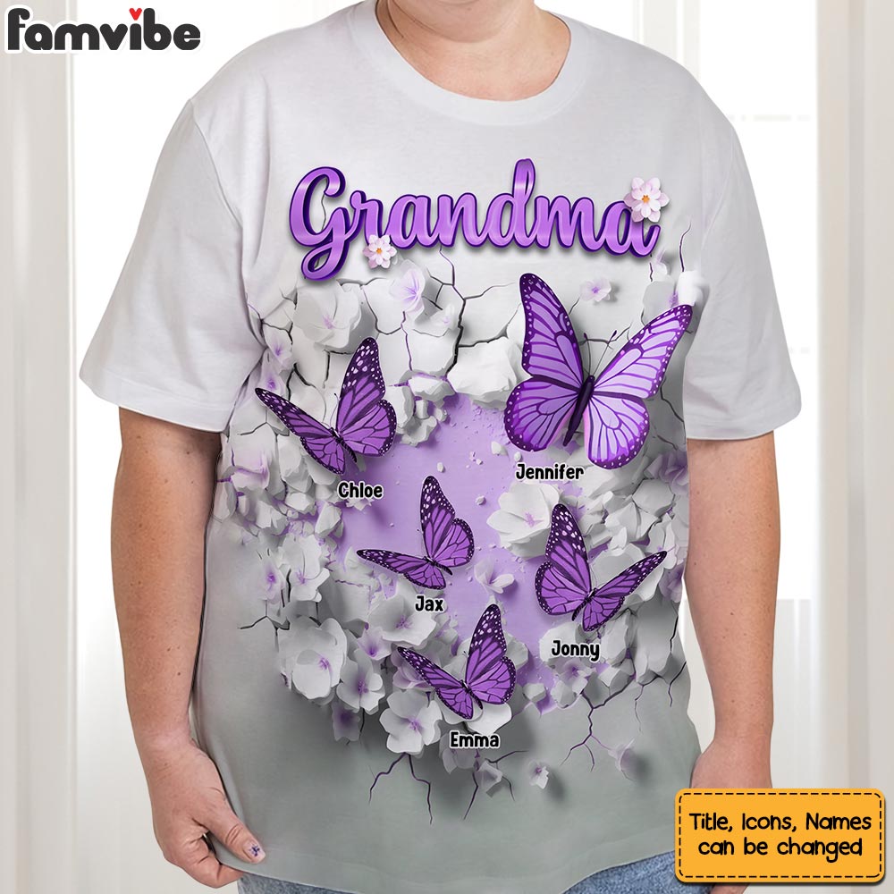 Personalized Gift For Grandma 3D Crack In A Wall Butterfly All-over Print T Shirt - Hoodie - Sweatshirt 32775 Primary Mockup