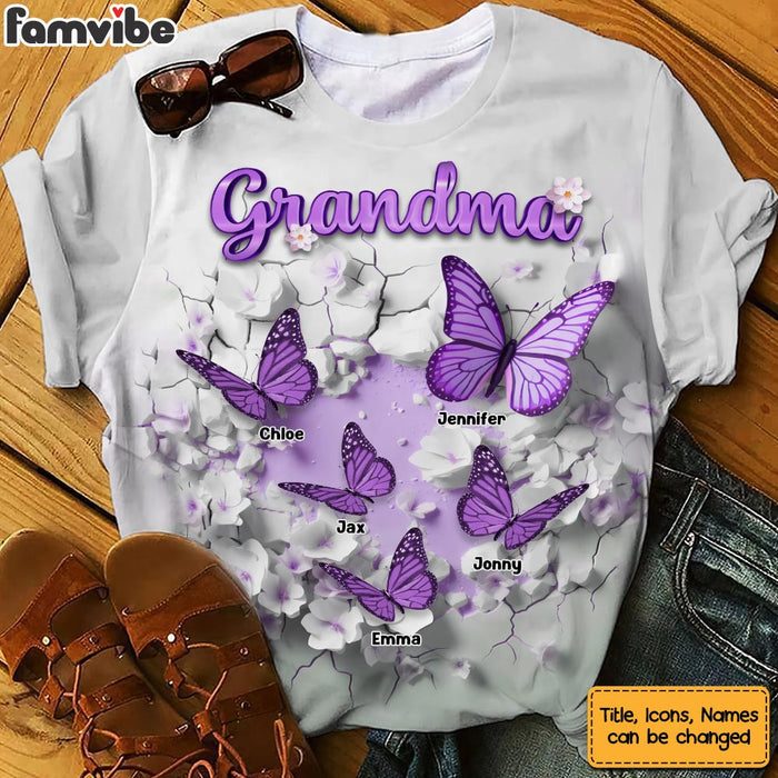 Personalized Gift For Grandma 3D Crack In A Wall Butterfly All-over Print T Shirt 32775 1