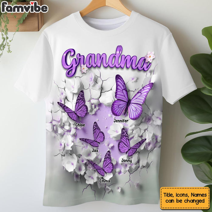 Personalized Gift For Grandma 3D Crack In A Wall Butterfly All-over Print T Shirt 32775 1