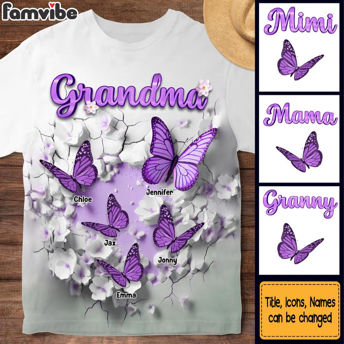 Personalized Gift For Grandma 3D Crack In A Wall Butterfly All-over Print T Shirt 32775 1