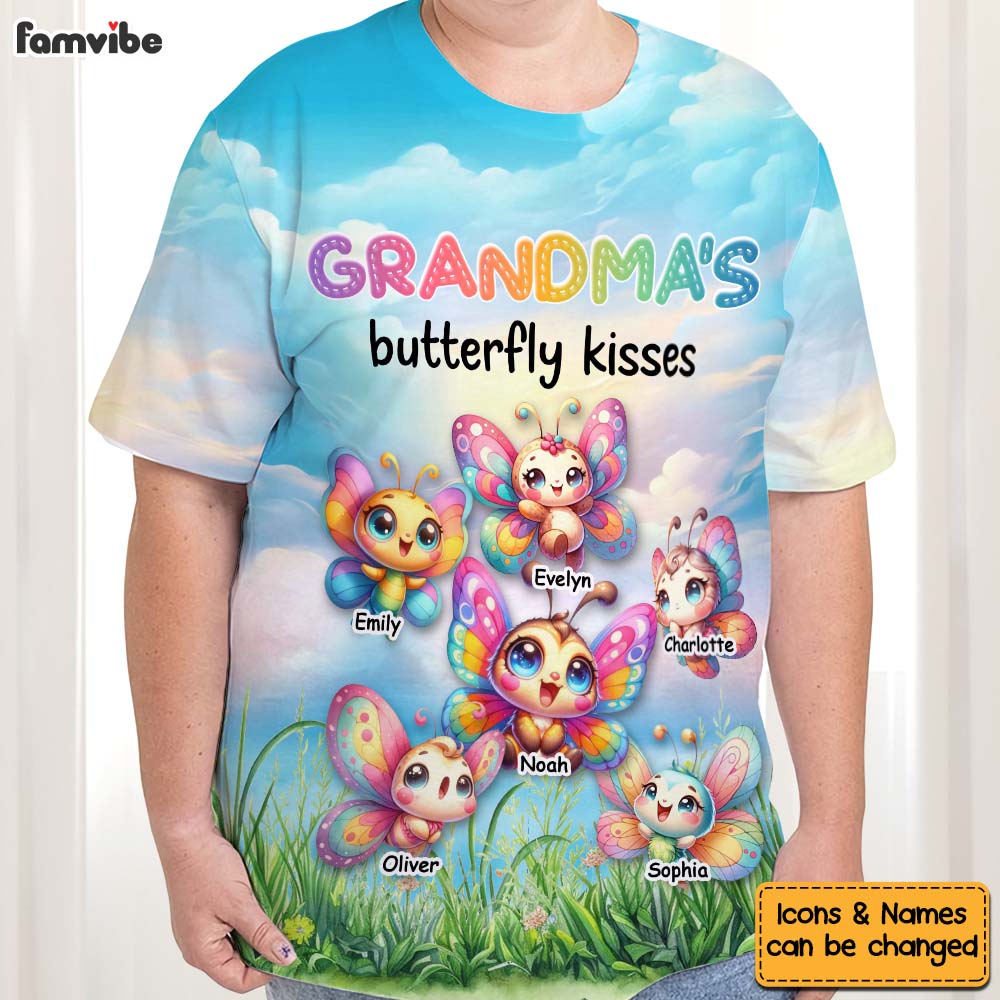 Personalized Gift For Grandma Butterfly Kisses All-over Print T Shirt - Hoodie - Sweatshirt 32785 Primary Mockup